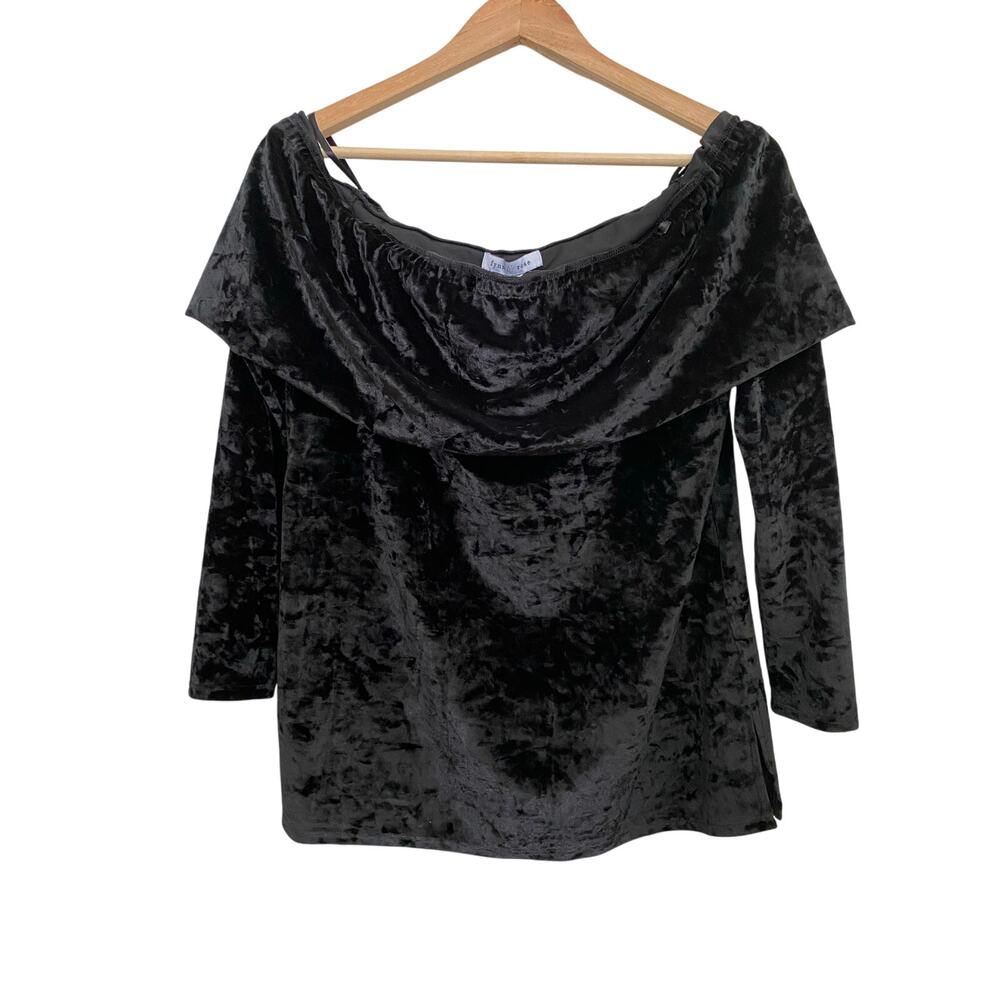 NWT Fynn & Rose Women's M Black Crushed Velvet 3/4 Sleeve Off the Shoulder Top *
